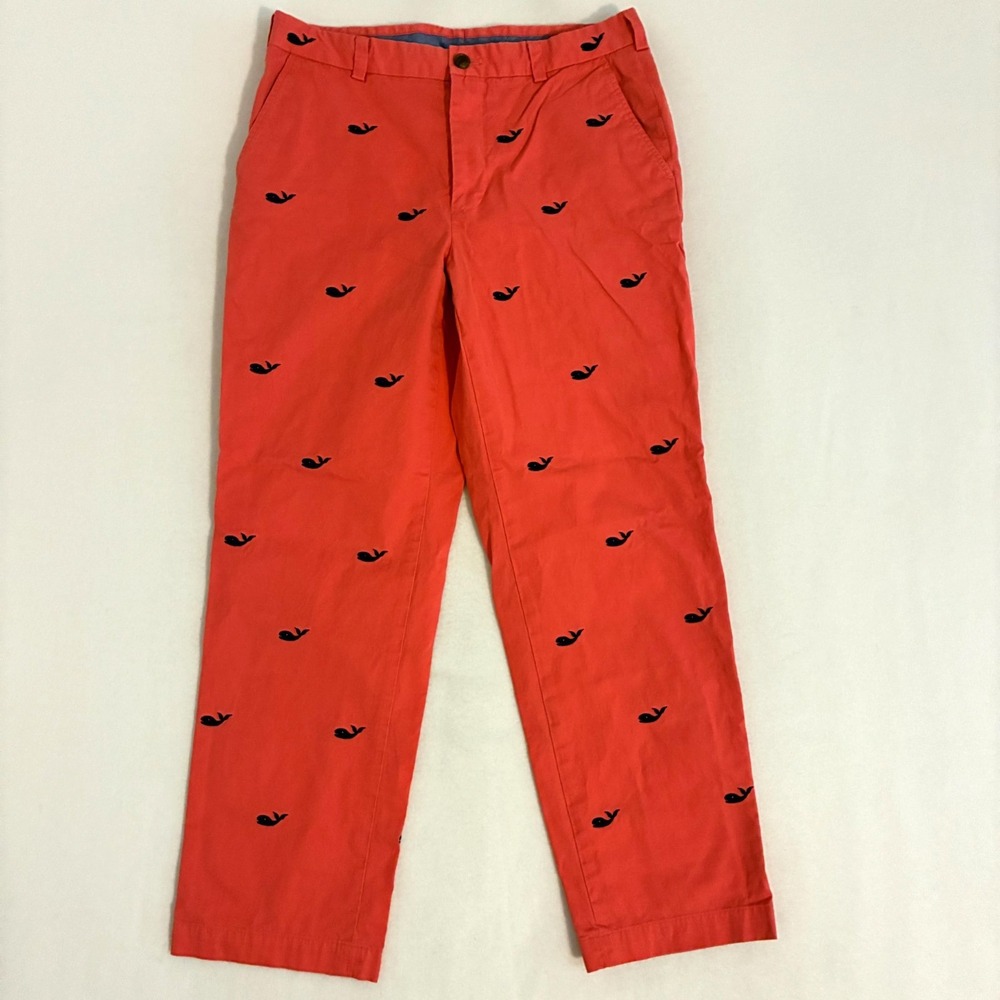 Brooks Brothers Clark Chinos Pants Mens 34x30 Coral Whale AOP Embroidered Preppy